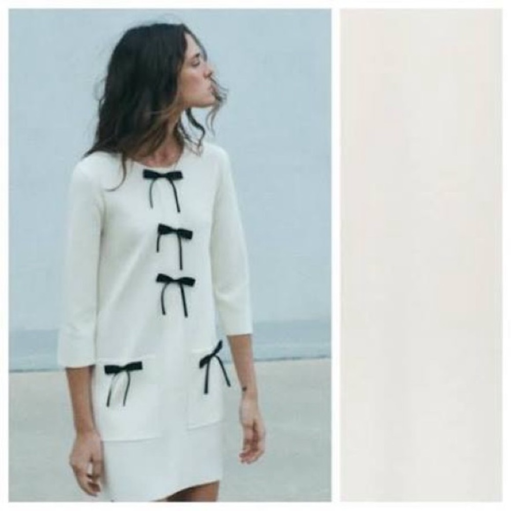Zara Shift Dress with Black Bow Accents - NWT